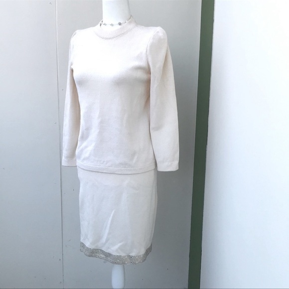 𝅺VINTAGE St. John Evening skirt SET size XS/S/M petite beaded rare ecru cream - Picture 1 of 15